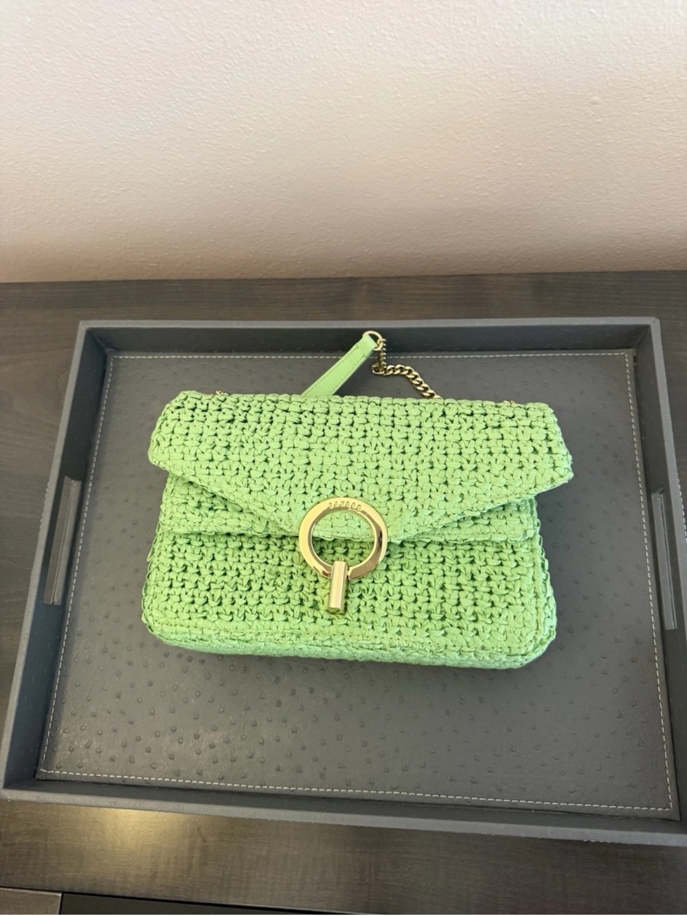 Sandro Green Raffia YZA Bag Women’s Purse